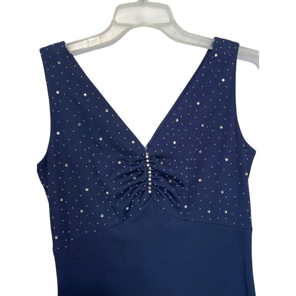 Vintage 70's Hand Made One of a Kind Womens Blue Evening Gown with Beaded Bodice - Picture 3 of 9